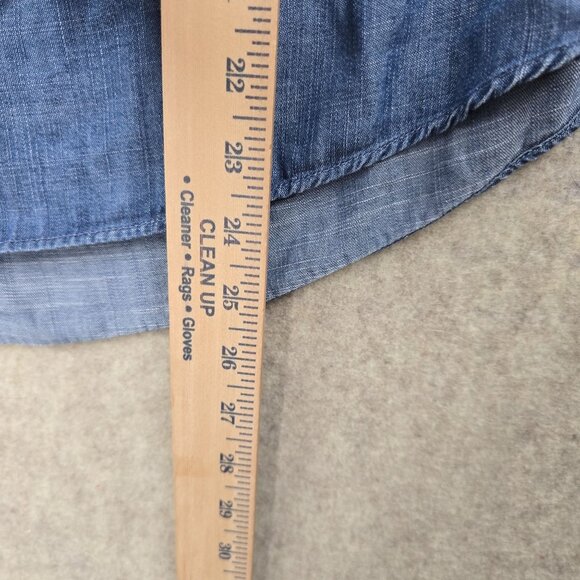 Lauren Conrad Womens Chambray Blue Tie-Neck Lightweight Short Sleeve Blouse - Picture 6 of 7